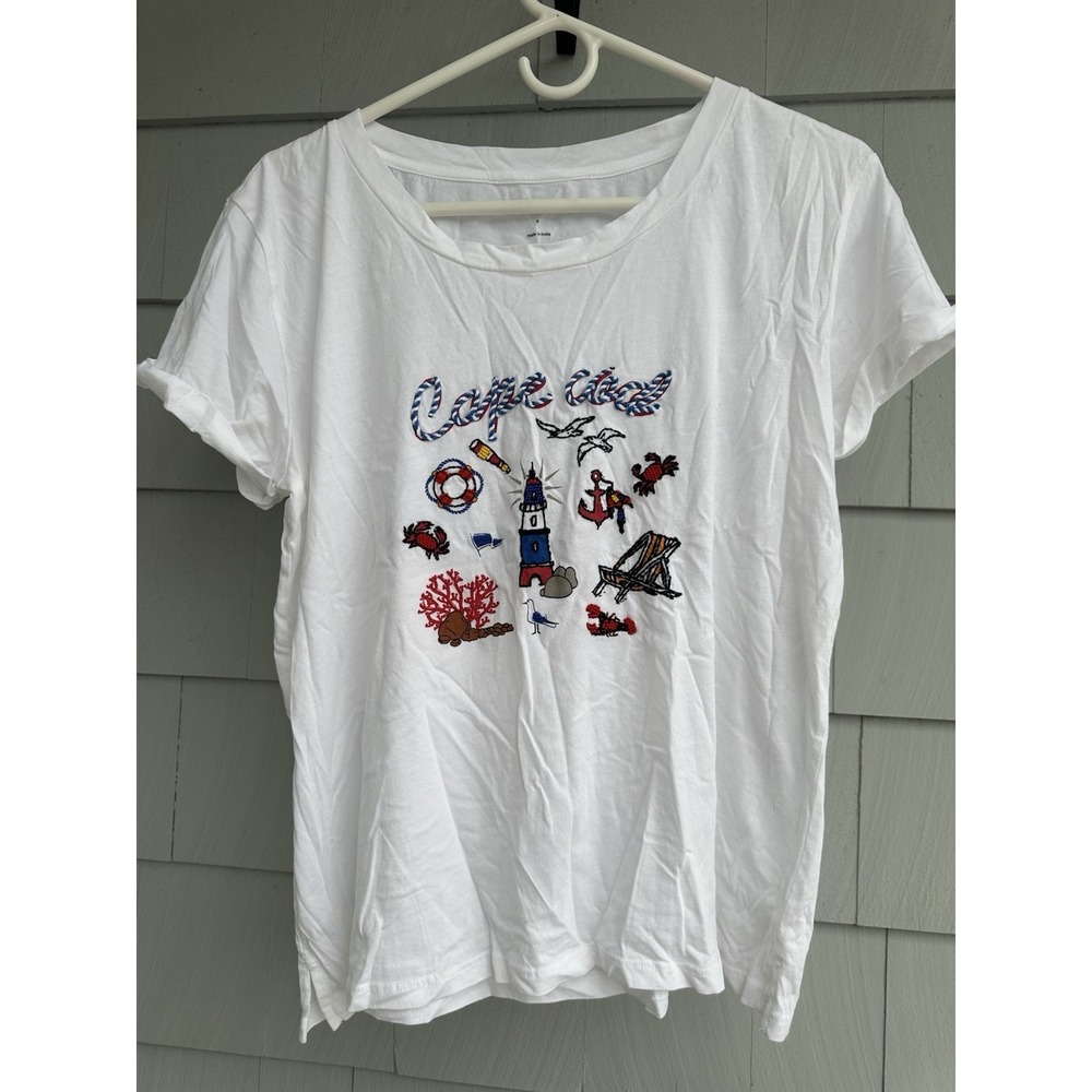 Lou & Grey Cape Cod Embroidered Tee Nautical Summer Graphic Shirt Size S